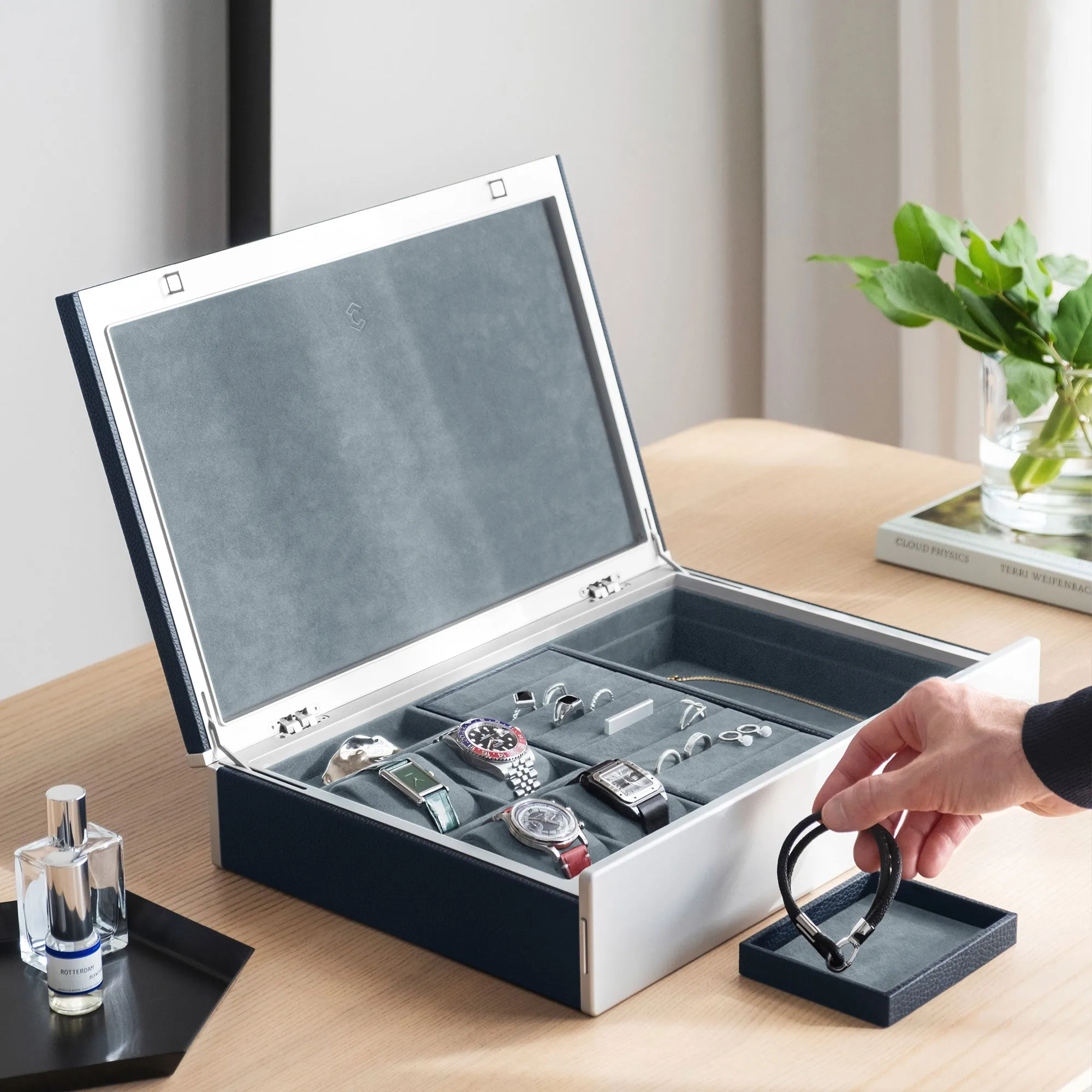 TAYLOR 4 WATCH AND JEWELRY BOX - MARINE / GREY