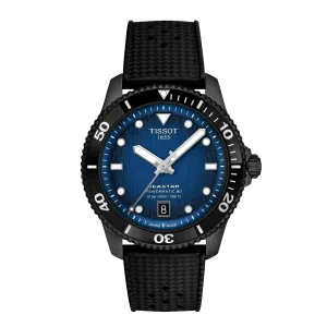Tissot Seastar 1000 Powermatic 80 Mens Black Tone Blue Dial Black Rubber Strap Watch
