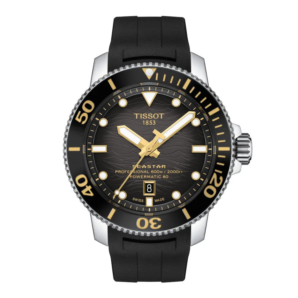 Tissot Seastar 2000 Professional Powermatic 80 Mens Stainless Steel Black Dial Rubber Strap Watch