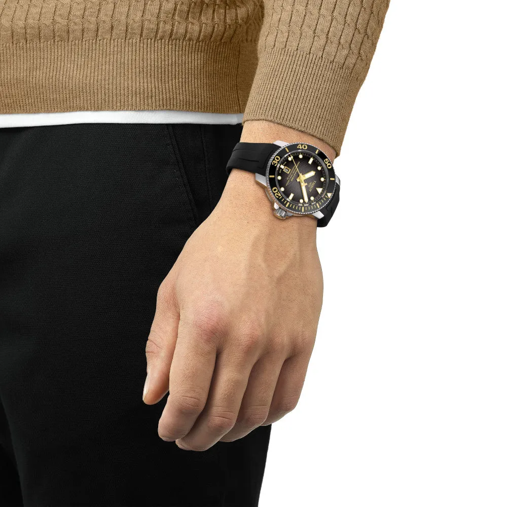 Tissot Seastar 2000 Professional Powermatic 80 Mens Stainless Steel Black Dial Rubber Strap Watch