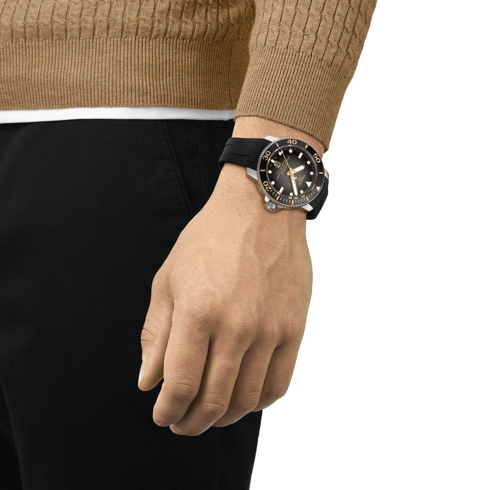 Tissot Seastar 2000 Professional Powermatic 80 Mens Stainless Steel Black Dial Rubber Strap Watch