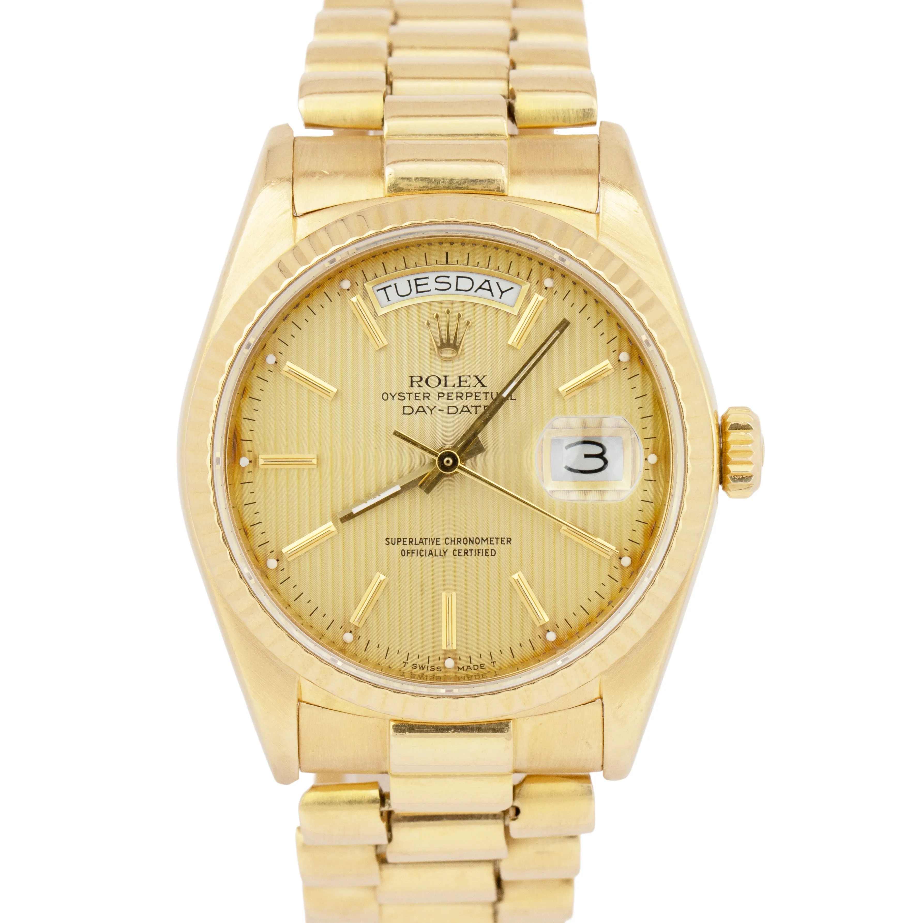 UNDATED Rolex Day-Date President Champagne Tapestry 36mm Watch 18038 PAPERS