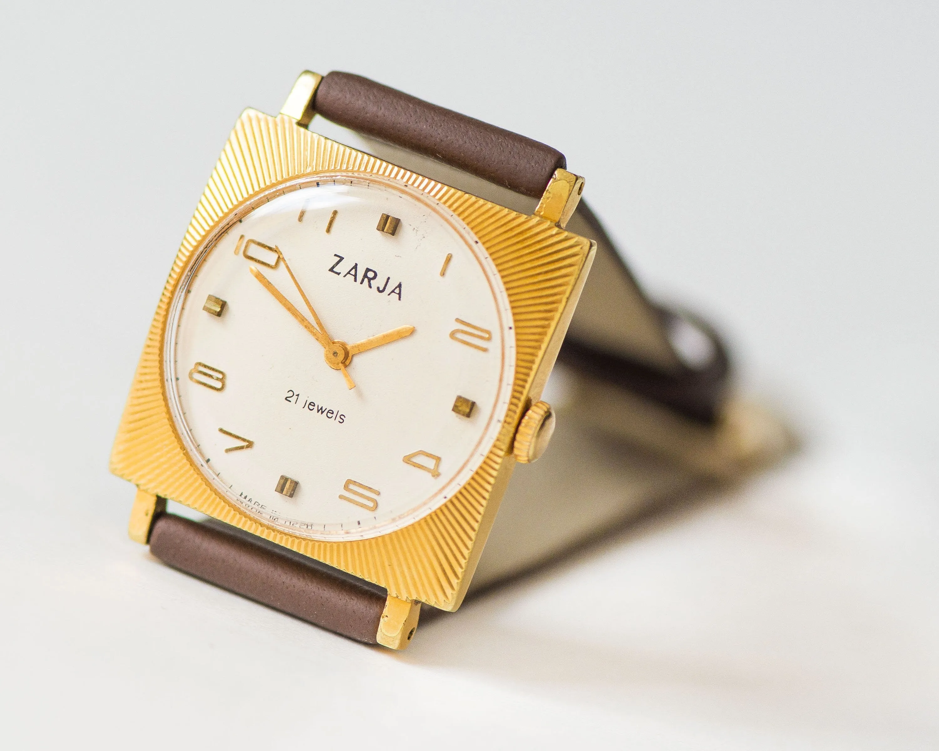 Unisex square watch sunburst case Dawn, gold plated tomboy watch, boyfriend's watch minimalist unique gift men, new genuine leather strap