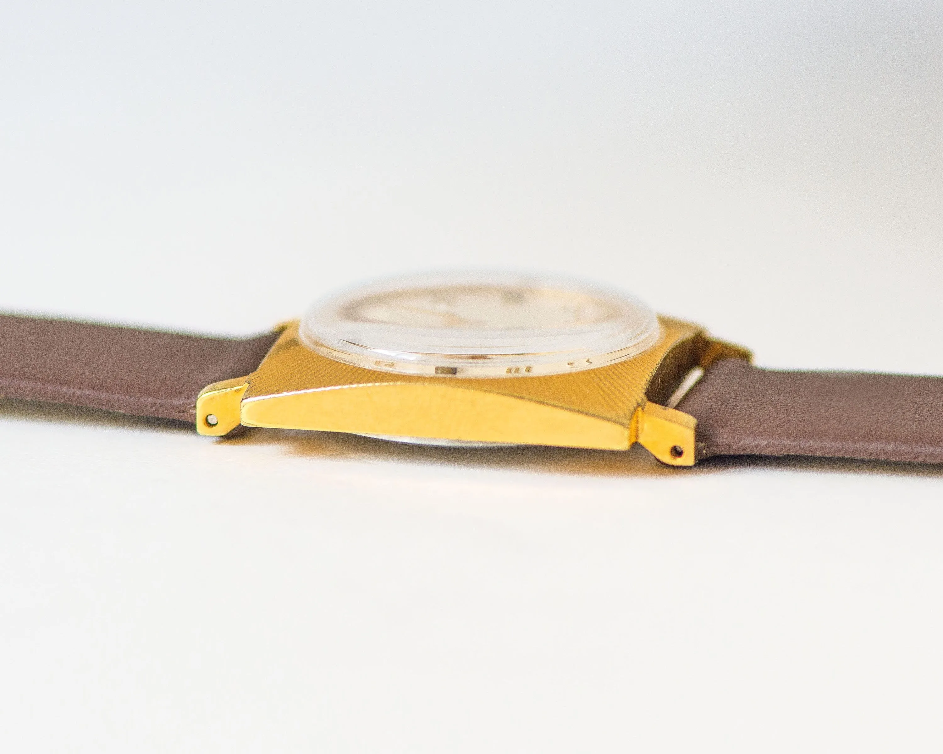 Unisex square watch sunburst case Dawn, gold plated tomboy watch, boyfriend's watch minimalist unique gift men, new genuine leather strap