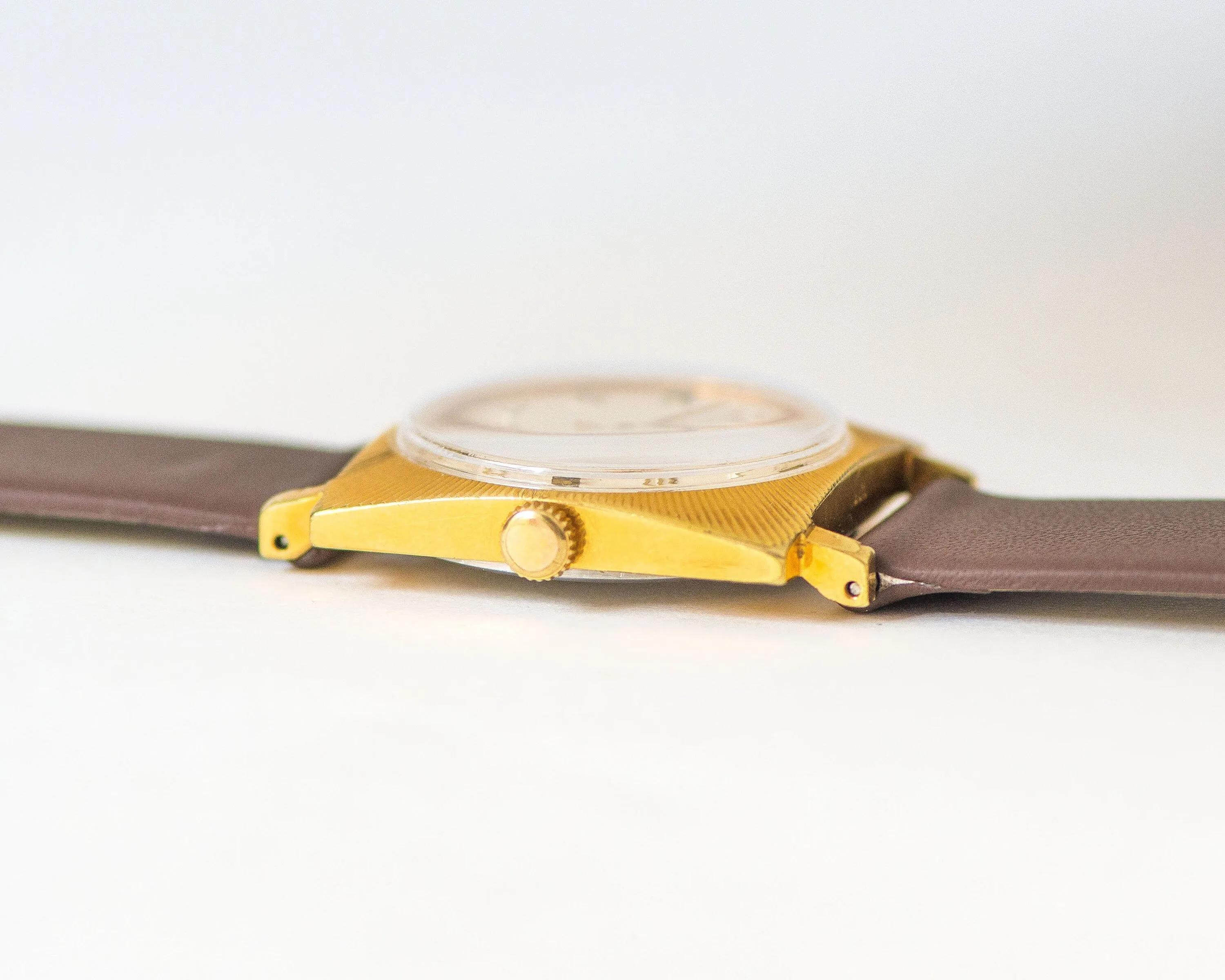 Unisex square watch sunburst case Dawn, gold plated tomboy watch, boyfriend's watch minimalist unique gift men, new genuine leather strap