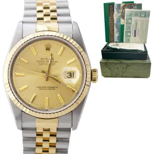 UNPOLISHED Rolex DateJust 36mm 18K Gold Steel Champagne Automatic Watch 16233 BP