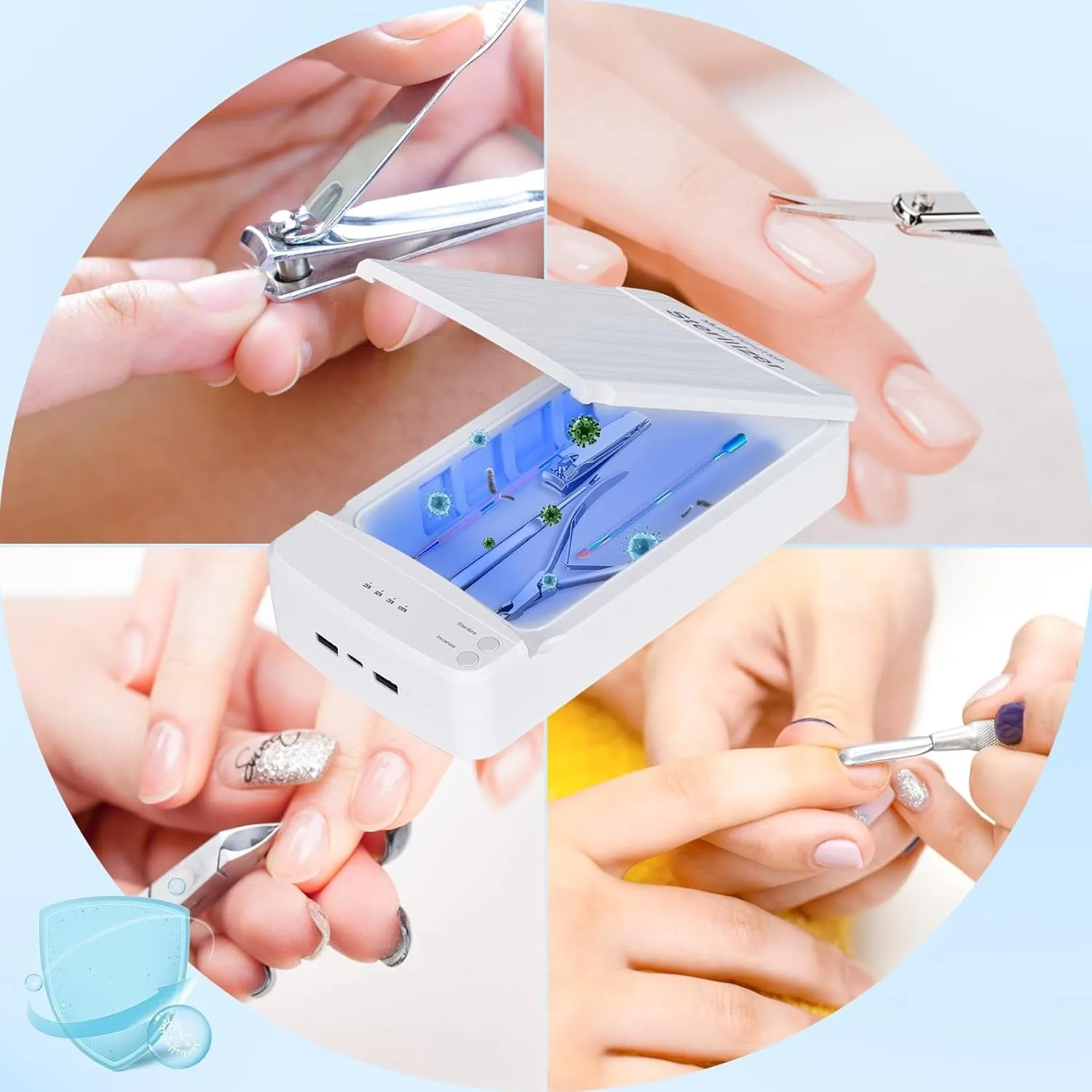 UV Nail Tool Cleaner Box - Nails Tips Art Portable USB Nail Machine, Plastic Cleaner Tool for Nail, Salon, Tweezers, Jewelry, Phone, Nail Tech Supplies, Nail Tech Must Haves