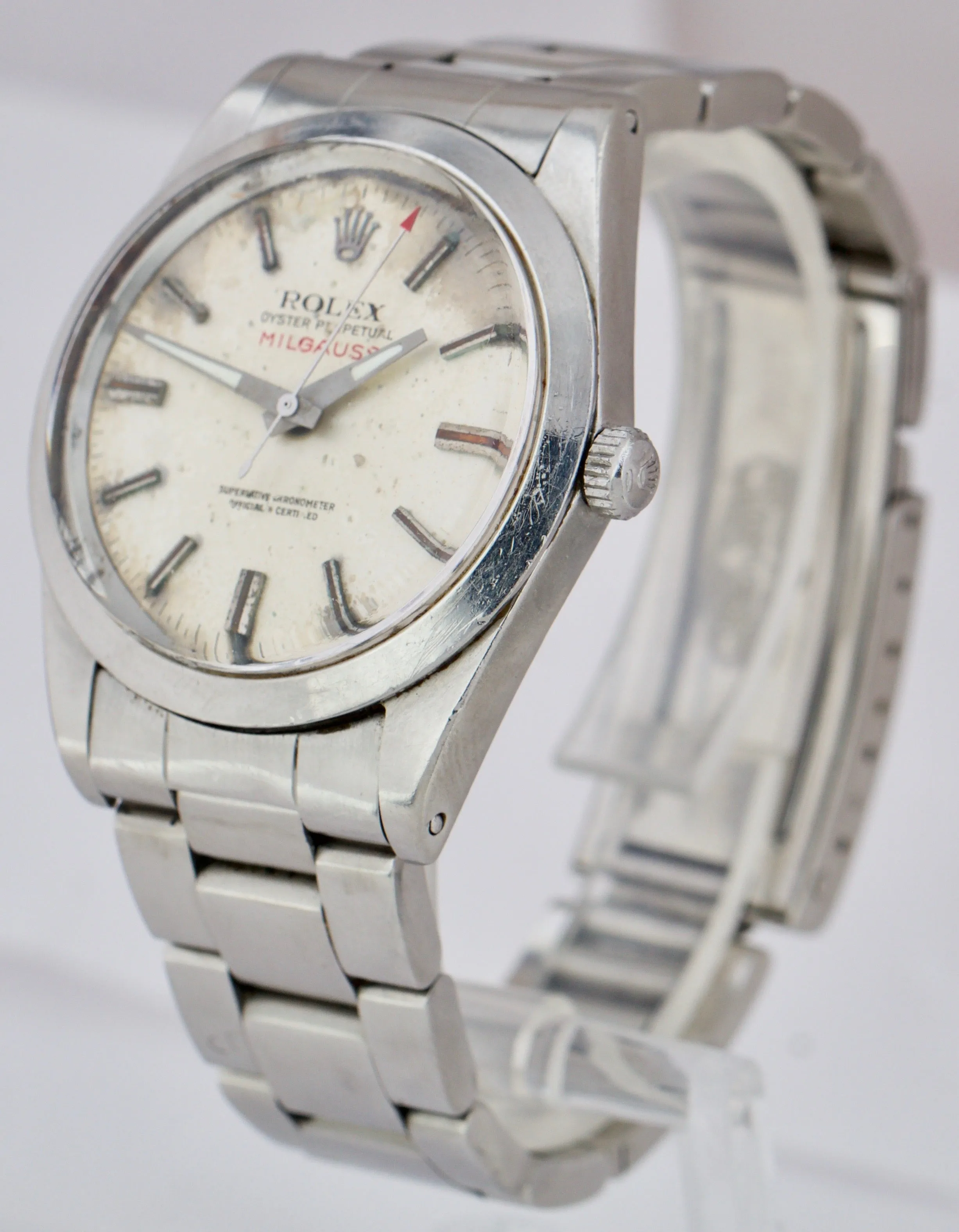 Vintage Rolex Milgauss Silver Dial 1019 38mm Stainless Steel Oyster Watch