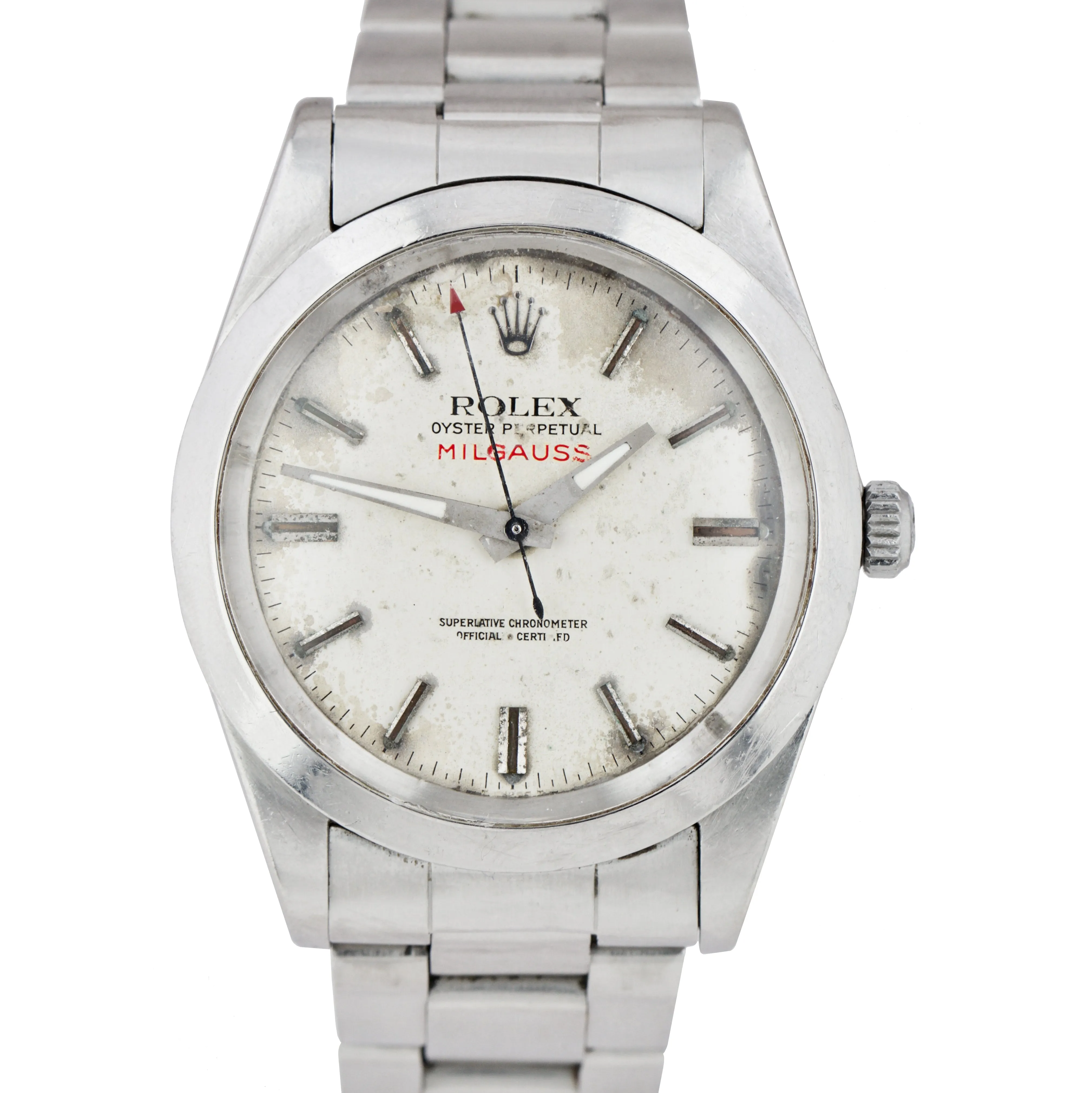 Vintage Rolex Milgauss Silver Dial 1019 38mm Stainless Steel Oyster Watch