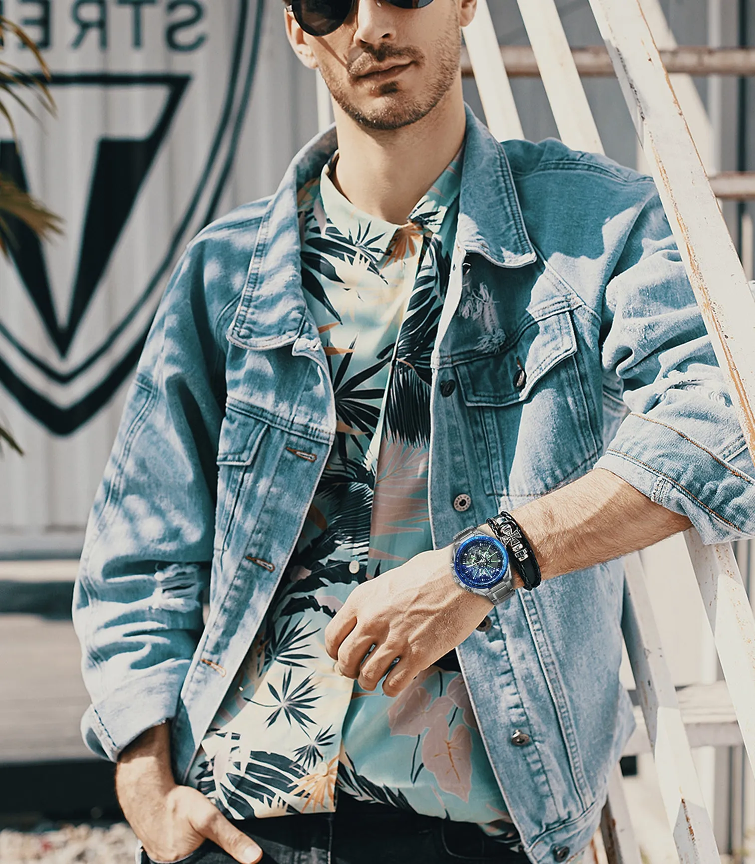 WINNER Brand Top Luxury Automatic Mechanical Watch Men Skeleton Dial Blue Mirror Case Fashion Military Wristwatches Stainless Steel Strap Clock
