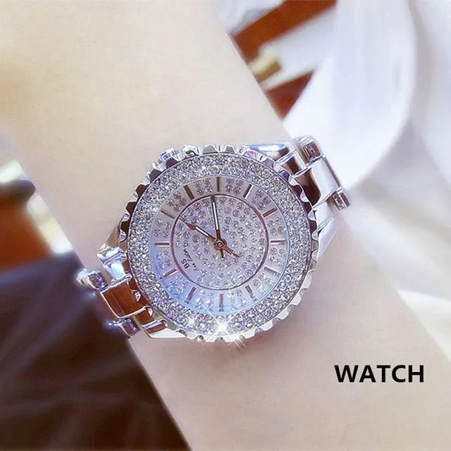 Women's Watch Luxury Diamond Quartz | Ladies Rose Gold Watch Stainless Steel Clock